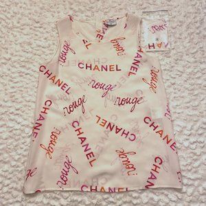 CHANEL Vintage Logo Rouge Print Silk Tank Top